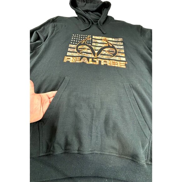 Realtree Fleece Hoodie Camouflage Flag Mens XXL Black Pullover Kangaroo Pocket - Picture 5 of 8